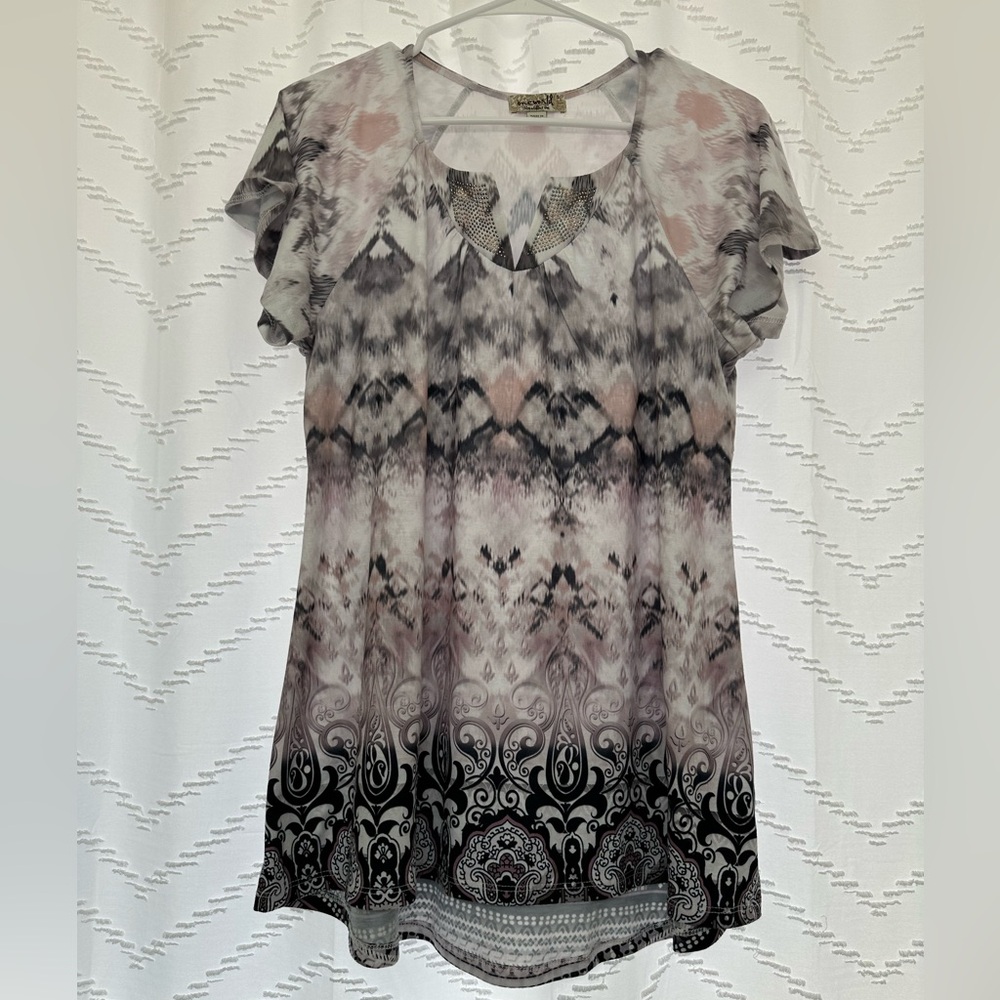 ONE WORLD Women's Blouse in Black, Gray, and Pink